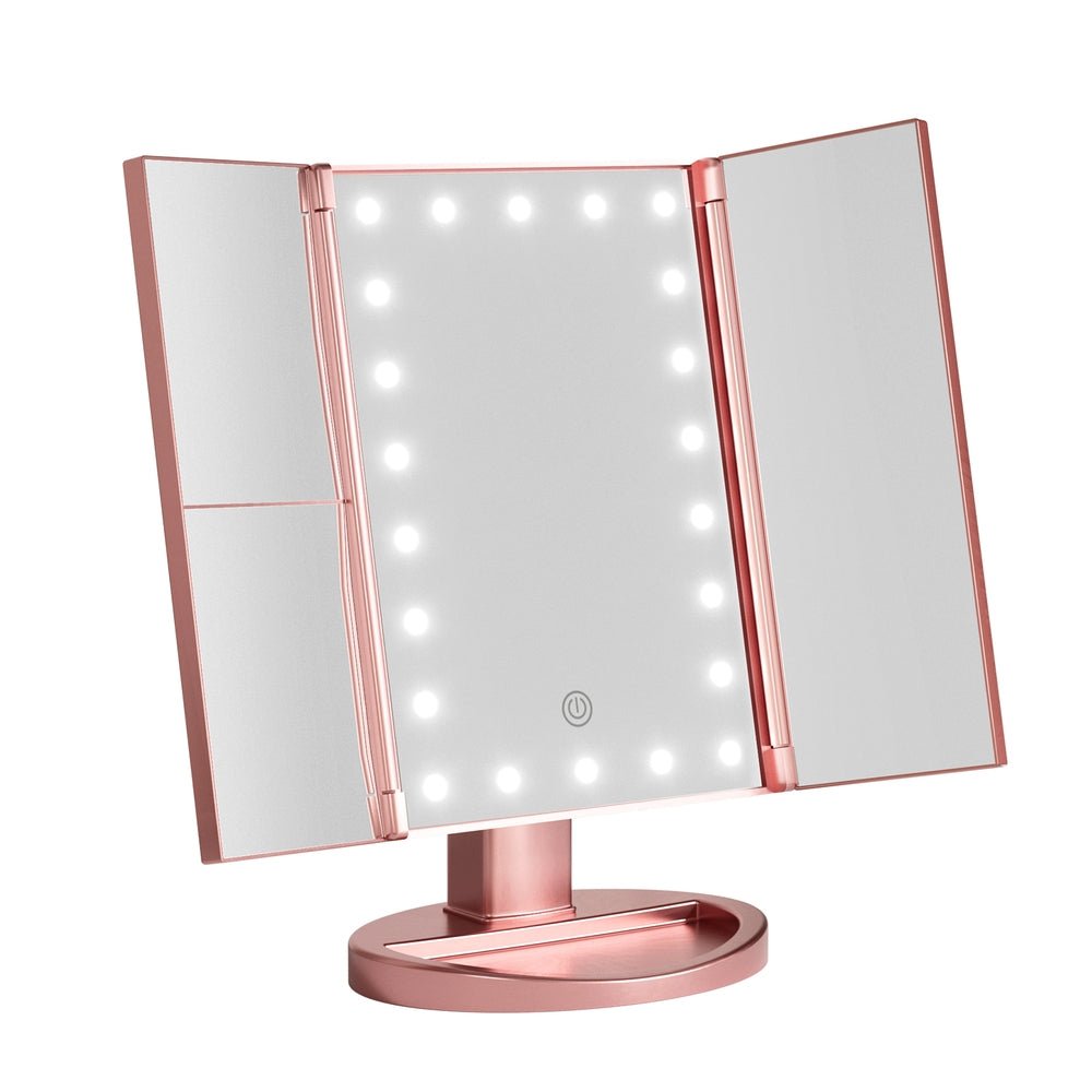 Tri - fold Makeup Mirror 1X2X3X Magnifying with LED Light Travel Portable Pink - Health & Beauty > Makeup Mirrors - Rivercity House & Home Co. (ABN 18 642 972 209) - Affordable Modern Furniture Australia