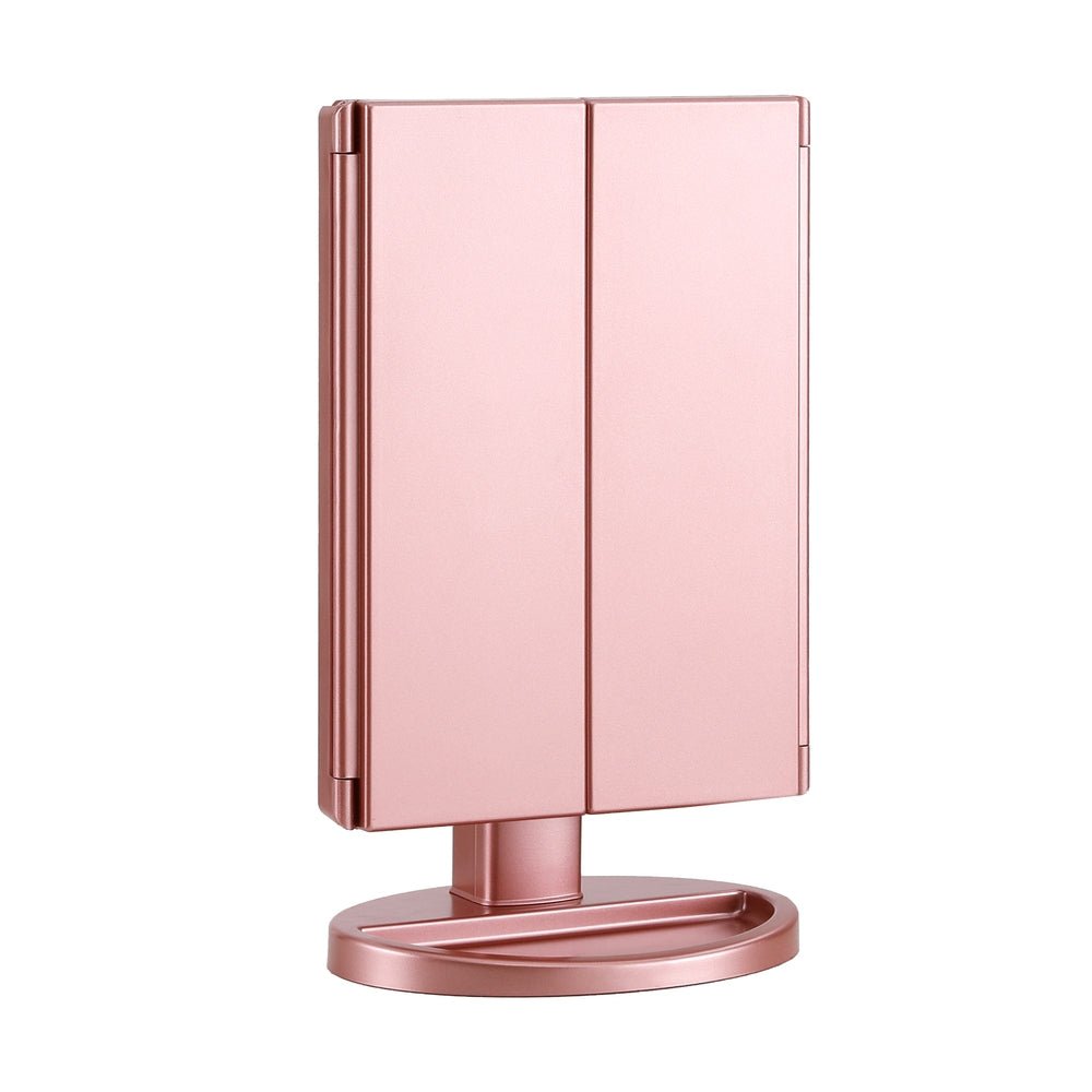 Tri - fold Makeup Mirror 1X2X3X Magnifying with LED Light Travel Portable Pink - Health & Beauty > Makeup Mirrors - Rivercity House & Home Co. (ABN 18 642 972 209) - Affordable Modern Furniture Australia