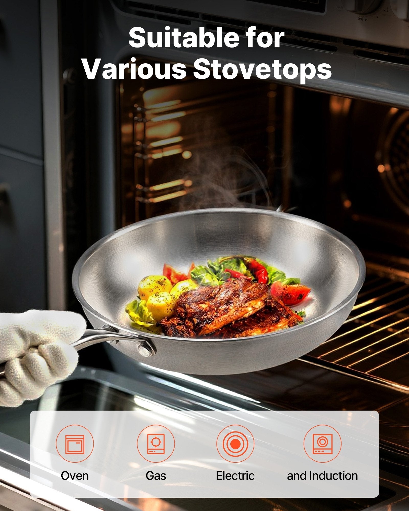 Tri - Ply Stainless Steel Frying Pan, 3 Piece (240, 280, 320 mm), Cooking Skillet with Heat - Resistant Handle, Chef's Kitchen Cookware, Oven, Gas, Electric, Induction, Dishwasher Compatible, Silver - Appliances > Kitchen Appliances > Food Warmers & Chafing Dishes - Rivercity House & Home Co. (ABN 18 642 972 209) - Affordable Modern Furniture Australia