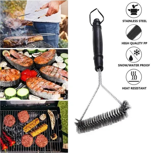 Triangular Stainless Steel BBQ Grill Brush with Three-Sided Bristles and Non-Slip 30 cm Handle for Gas, Charcoal and Outdoor Grills - Home & Garden > BBQ > BBQ Cleaning - Rivercity House & Home Co. (ABN 18 642 972 209) - Affordable Modern Furniture Australia