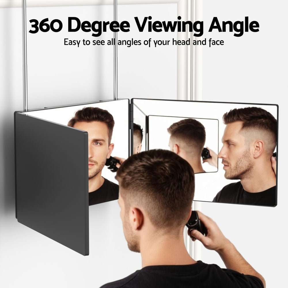 Trifold Mirror Makeup Portable with Height Adjustable 3 Way Telescoping Hook Hair Cutting Styling - Health & Beauty > Makeup > Makeup Mirrors - Rivercity House & Home Co. (ABN 18 642 972 209) - Affordable Modern Furniture Australia
