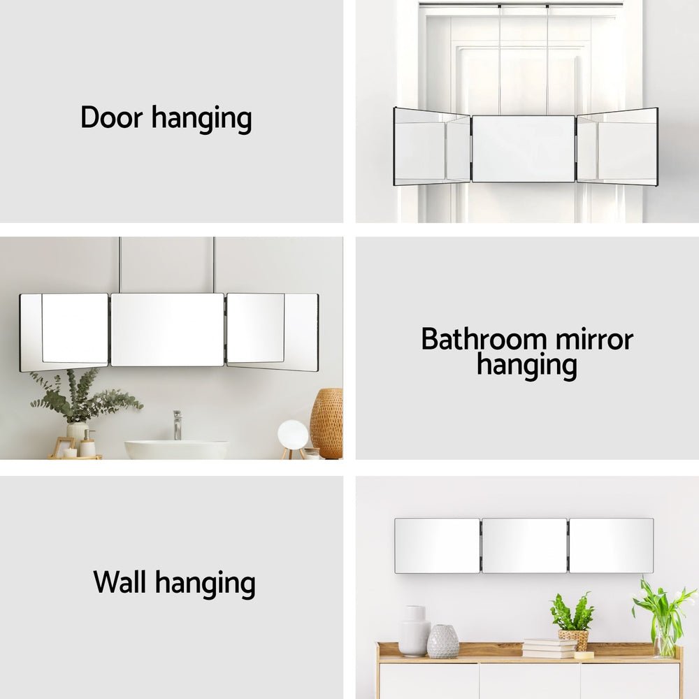 Trifold Mirror Makeup Portable with Height Adjustable 3 Way Telescoping Hook Hair Cutting Styling - Health & Beauty > Makeup > Makeup Mirrors - Rivercity House & Home Co. (ABN 18 642 972 209) - Affordable Modern Furniture Australia