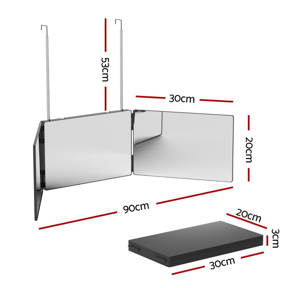 Trifold Mirror Makeup Portable with Height Adjustable 3 Way Telescoping Hook Hair Cutting Styling - Health & Beauty > Makeup > Makeup Mirrors - Rivercity House & Home Co. (ABN 18 642 972 209) - Affordable Modern Furniture Australia
