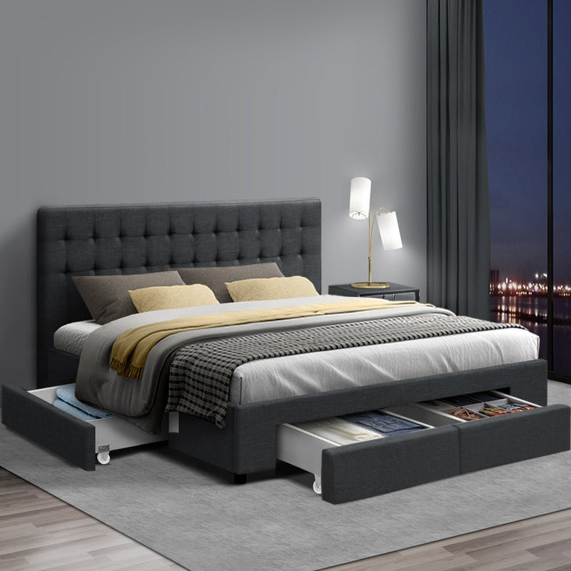 Trinity King Bed Frame With Storage Drawers Charcoal - Rivercity House & Home Co. (ABN 18 642 972 209) - Affordable Modern Furniture Australia