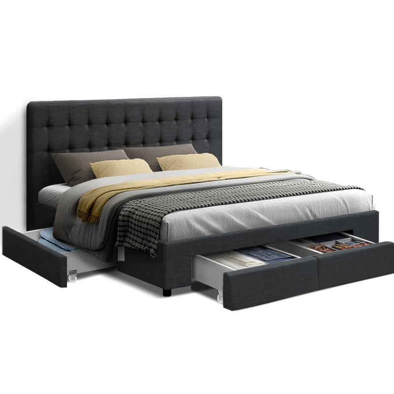 Trinity Queen Bed Frame With Storage Drawers Charcoal - Rivercity House & Home Co. (ABN 18 642 972 209) - Affordable Modern Furniture Australia