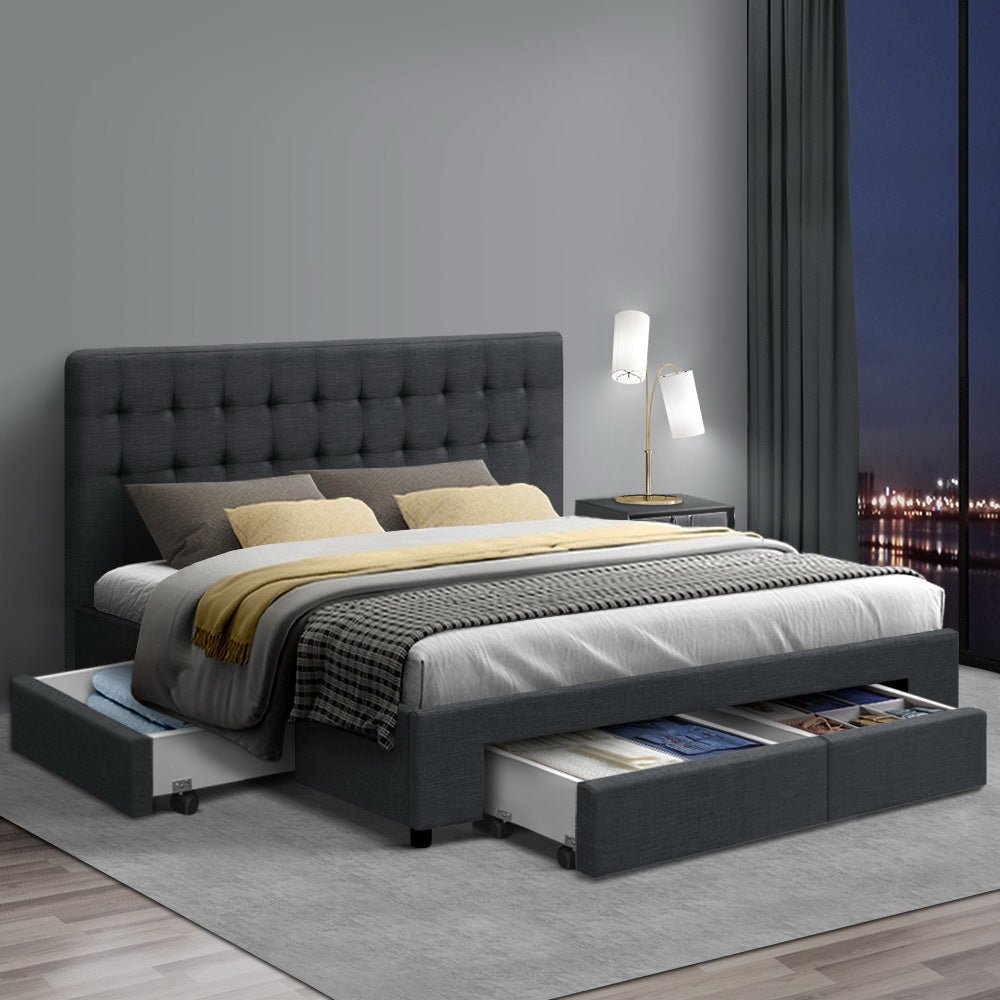 Trinity Queen Bed Frame With Storage Drawers Charcoal - Rivercity House & Home Co. (ABN 18 642 972 209) - Affordable Modern Furniture Australia