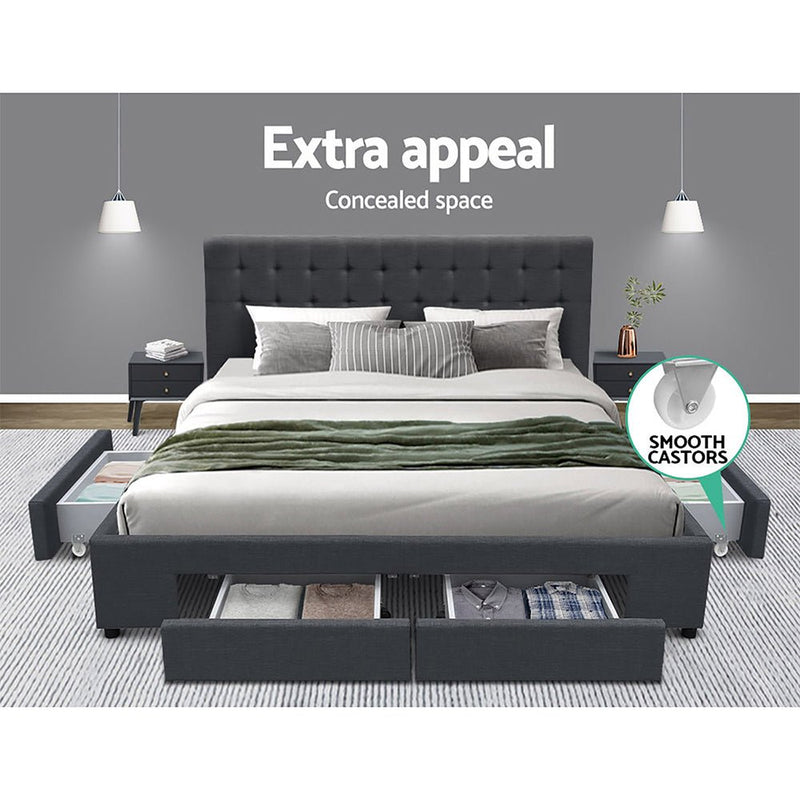 Trinity Queen Bed Frame With Storage Drawers Charcoal - Rivercity House & Home Co. (ABN 18 642 972 209) - Affordable Modern Furniture Australia