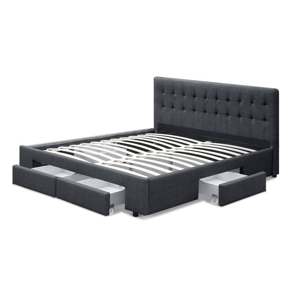 Trinity Queen Bed Frame With Storage Drawers Charcoal - Rivercity House & Home Co. (ABN 18 642 972 209) - Affordable Modern Furniture Australia