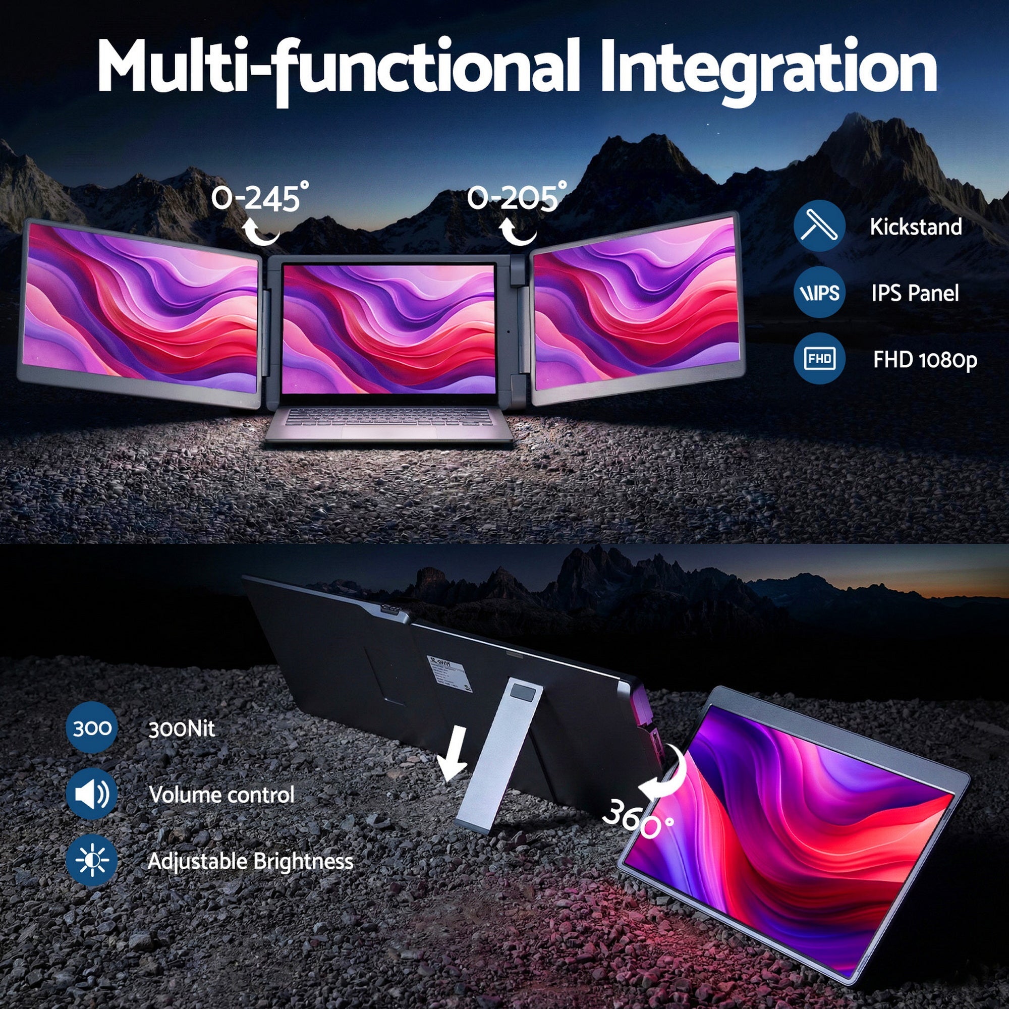 Triple Portable Monitor Laptop Screen Extender 15.6" Dual Display FHD IPS - Electronics > Computer Accessories > Computer Monitors & Accessories - Rivercity House & Home Co. (ABN 18 642 972 209) - Affordable Modern Furniture Australia