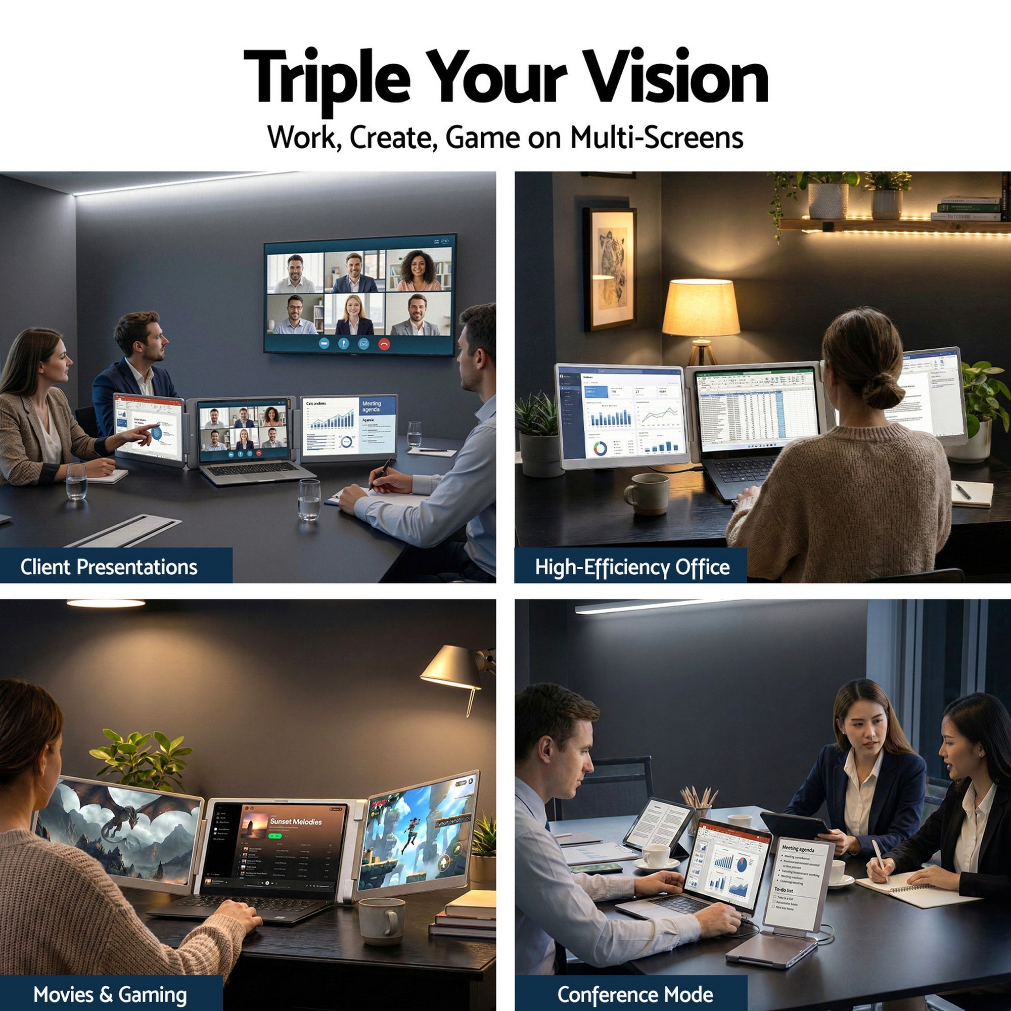 Triple Portable Monitor Laptop Screen Extender 15.6" Dual Display FHD IPS - Electronics > Computer Accessories > Computer Monitors & Accessories - Rivercity House & Home Co. (ABN 18 642 972 209) - Affordable Modern Furniture Australia