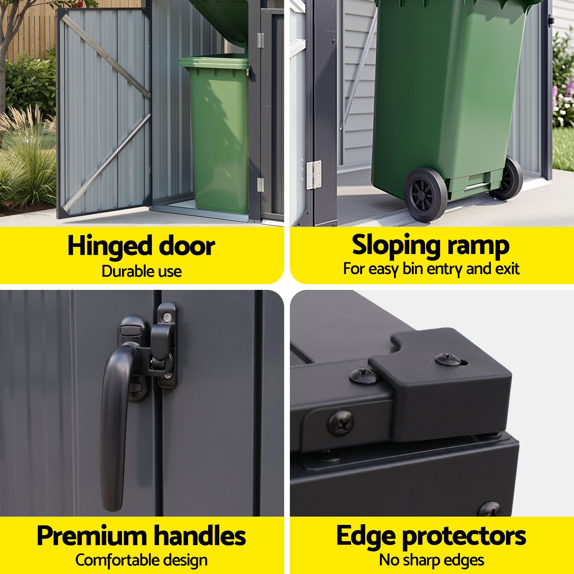 Triple Wheelie Bin Storage Shed Steel Enclosure for 3 Bins - Grey - Home & Garden > Storage > Sheds - Rivercity House & Home Co. (ABN 18 642 972 209) - Affordable Modern Furniture Australia
