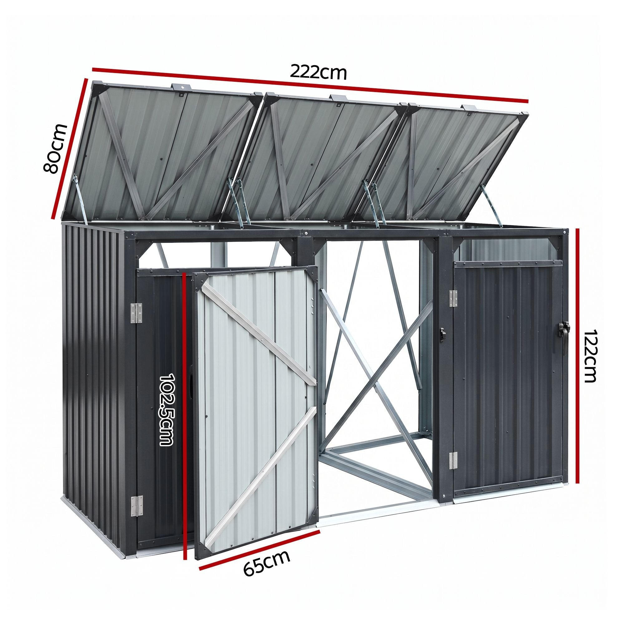 Triple Wheelie Bin Storage Shed Steel Enclosure for 3 Bins - Grey - Home & Garden > Storage > Sheds - Rivercity House & Home Co. (ABN 18 642 972 209) - Affordable Modern Furniture Australia