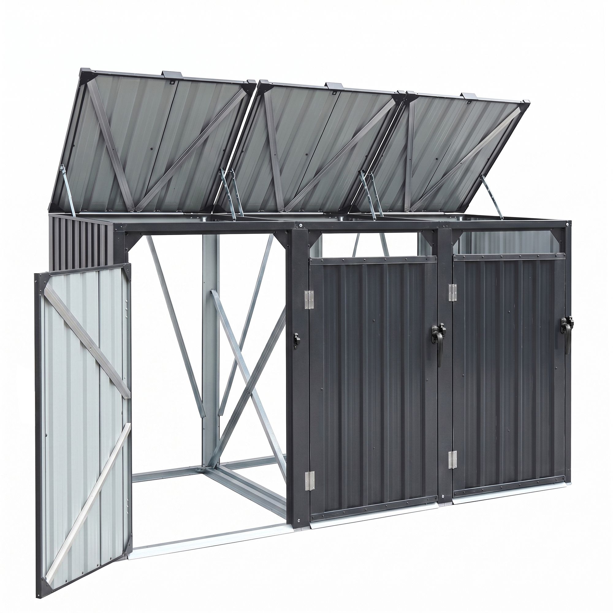 Triple Wheelie Bin Storage Shed Steel Enclosure for 3 Bins - Grey - Home & Garden > Storage > Sheds - Rivercity House & Home Co. (ABN 18 642 972 209) - Affordable Modern Furniture Australia
