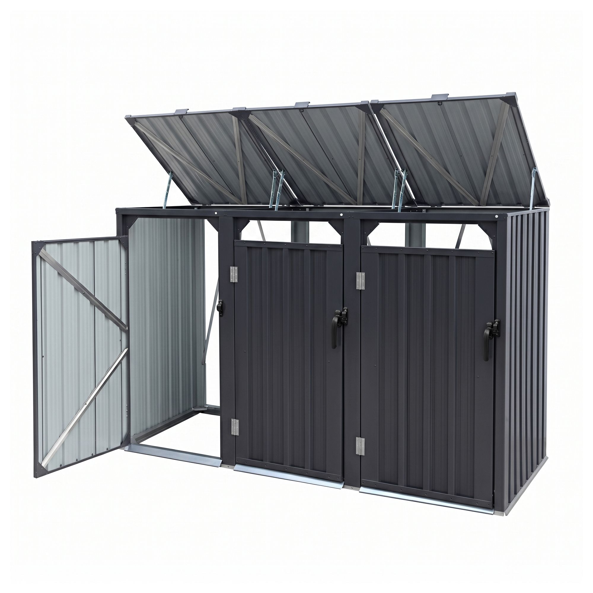 Triple Wheelie Bin Storage Shed Steel Enclosure for 3 Bins - Grey - Home & Garden > Storage > Sheds - Rivercity House & Home Co. (ABN 18 642 972 209) - Affordable Modern Furniture Australia