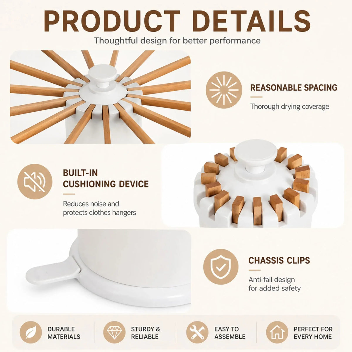 Tripod Clothes Drying Rack 16 Rod Foldable with Wooden Poles - White - Home & Garden > Storage > Clothing & Wardrobe Storage - Rivercity House & Home Co. (ABN 18 642 972 209) - Affordable Modern Furniture Australia