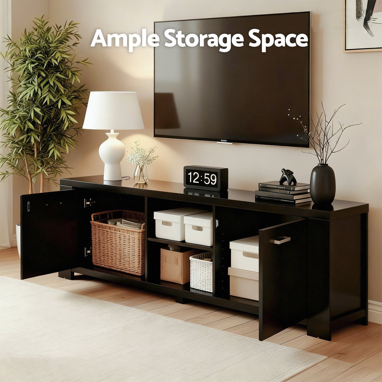TV Cabinet Entertainment Unit 160cm Black Maxi - Furniture > Living Room > TV Units - Rivercity House & Home Co. (ABN 18 642 972 209) - Affordable Modern Furniture Australia