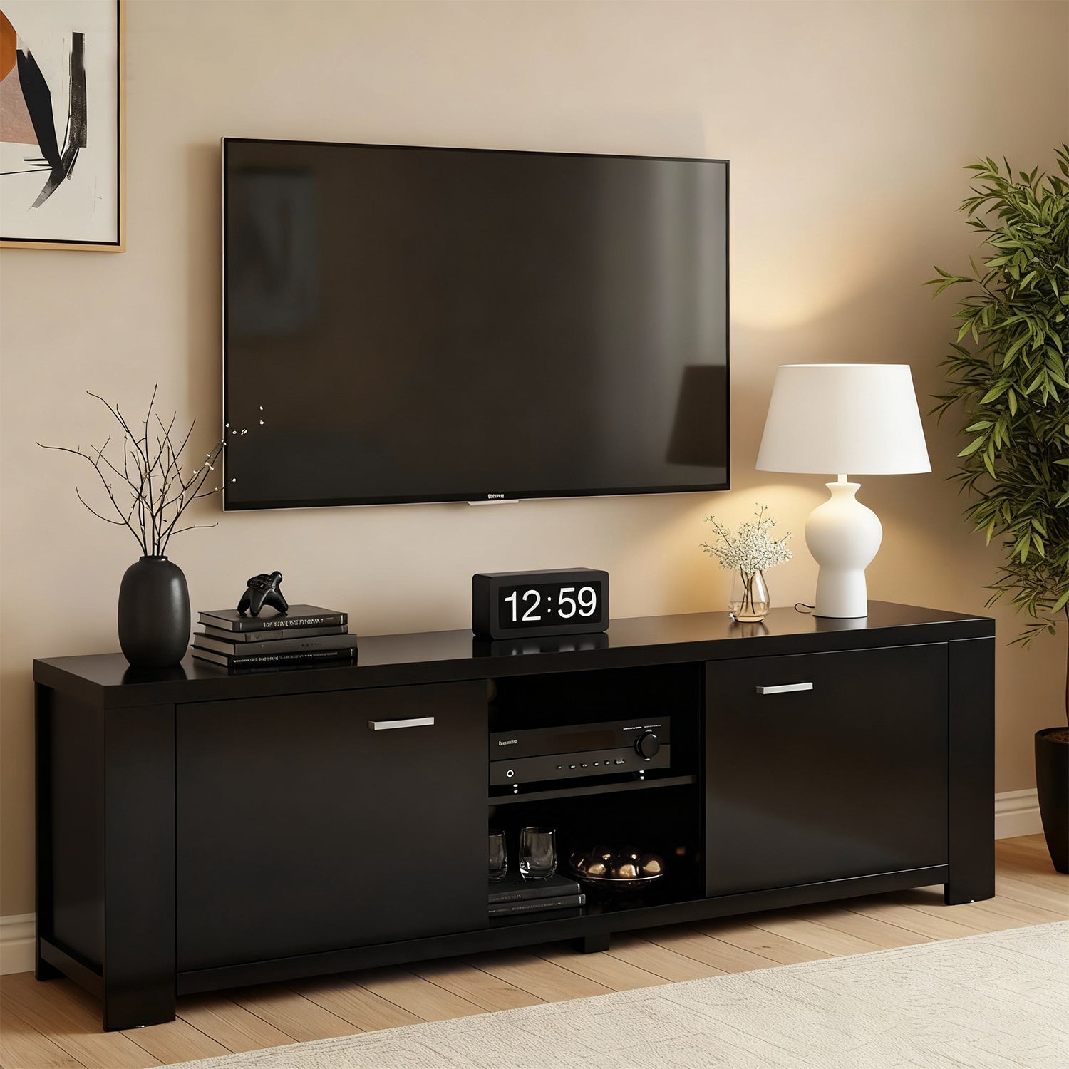 TV Cabinet Entertainment Unit 160cm Black Maxi - Furniture > Living Room > TV Units - Rivercity House & Home Co. (ABN 18 642 972 209) - Affordable Modern Furniture Australia