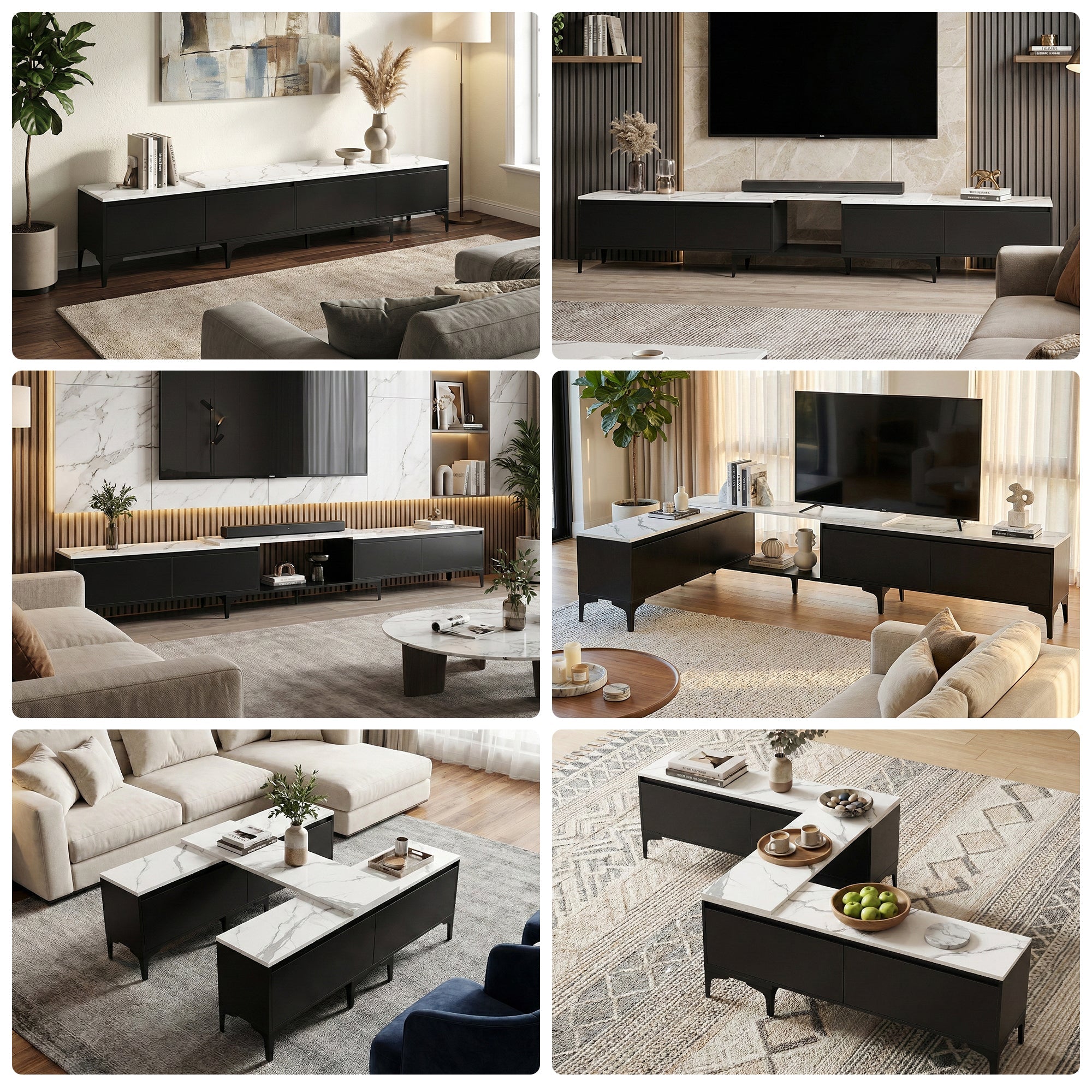 TV Cabinet Entertainment Unit Stand Extendable Black - Furniture > Living Room > TV Units - Rivercity House & Home Co. (ABN 18 642 972 209) - Affordable Modern Furniture Australia
