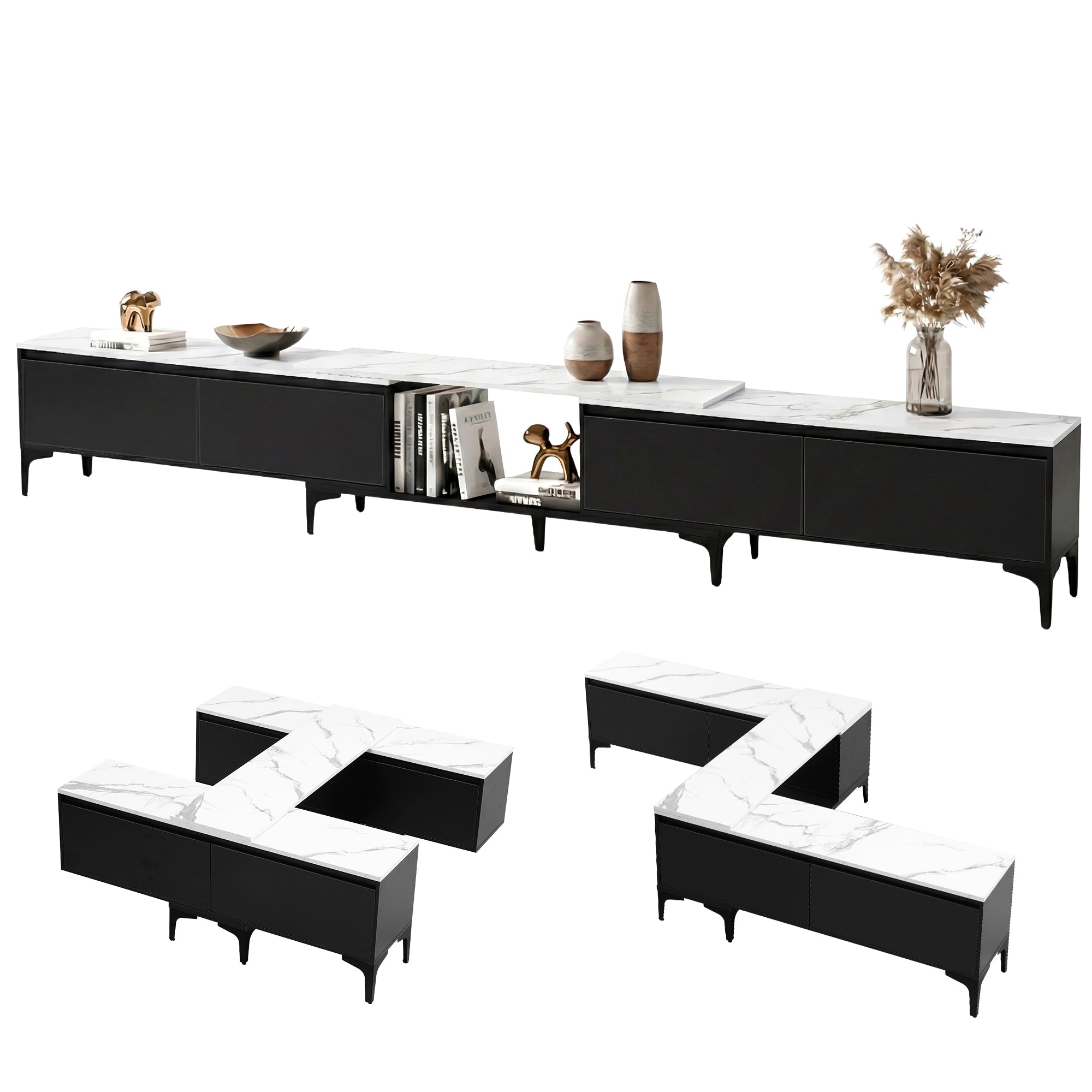 TV Cabinet Entertainment Unit Stand Extendable Black - Furniture > Living Room > TV Units - Rivercity House & Home Co. (ABN 18 642 972 209) - Affordable Modern Furniture Australia
