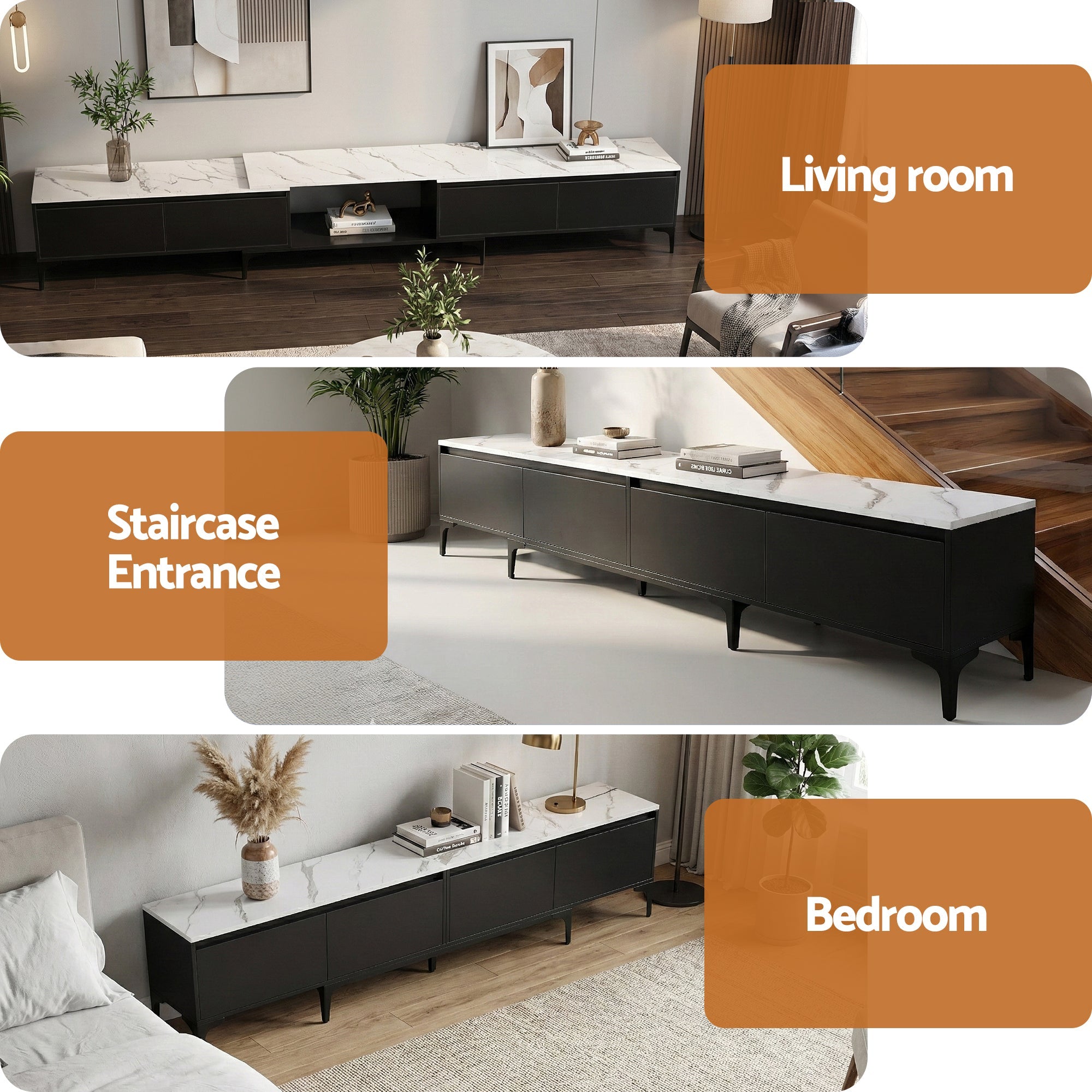 TV Cabinet Entertainment Unit Stand Extendable Black - Furniture > Living Room > TV Units - Rivercity House & Home Co. (ABN 18 642 972 209) - Affordable Modern Furniture Australia
