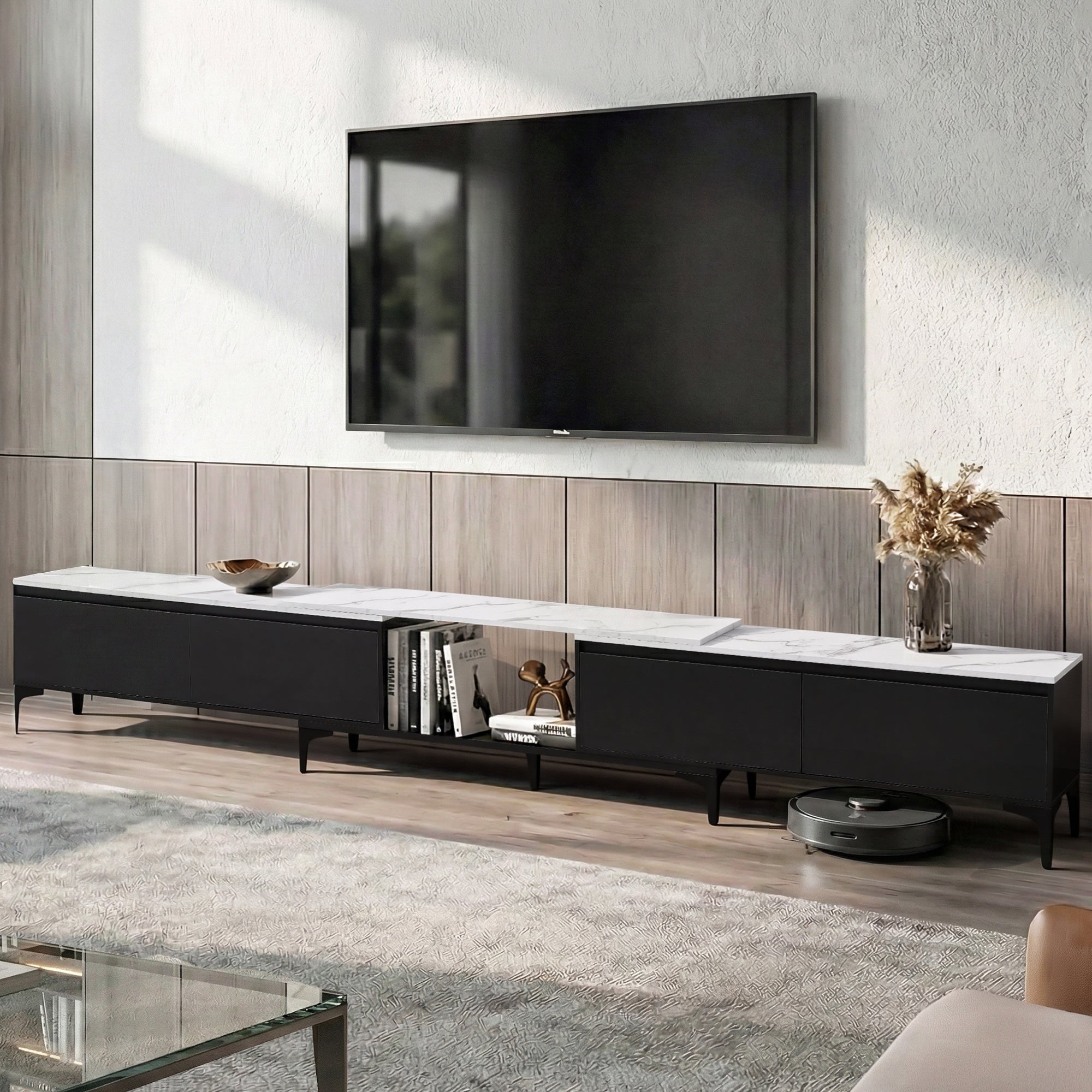 TV Cabinet Entertainment Unit Stand Extendable Black - Furniture > Living Room > TV Units - Rivercity House & Home Co. (ABN 18 642 972 209) - Affordable Modern Furniture Australia