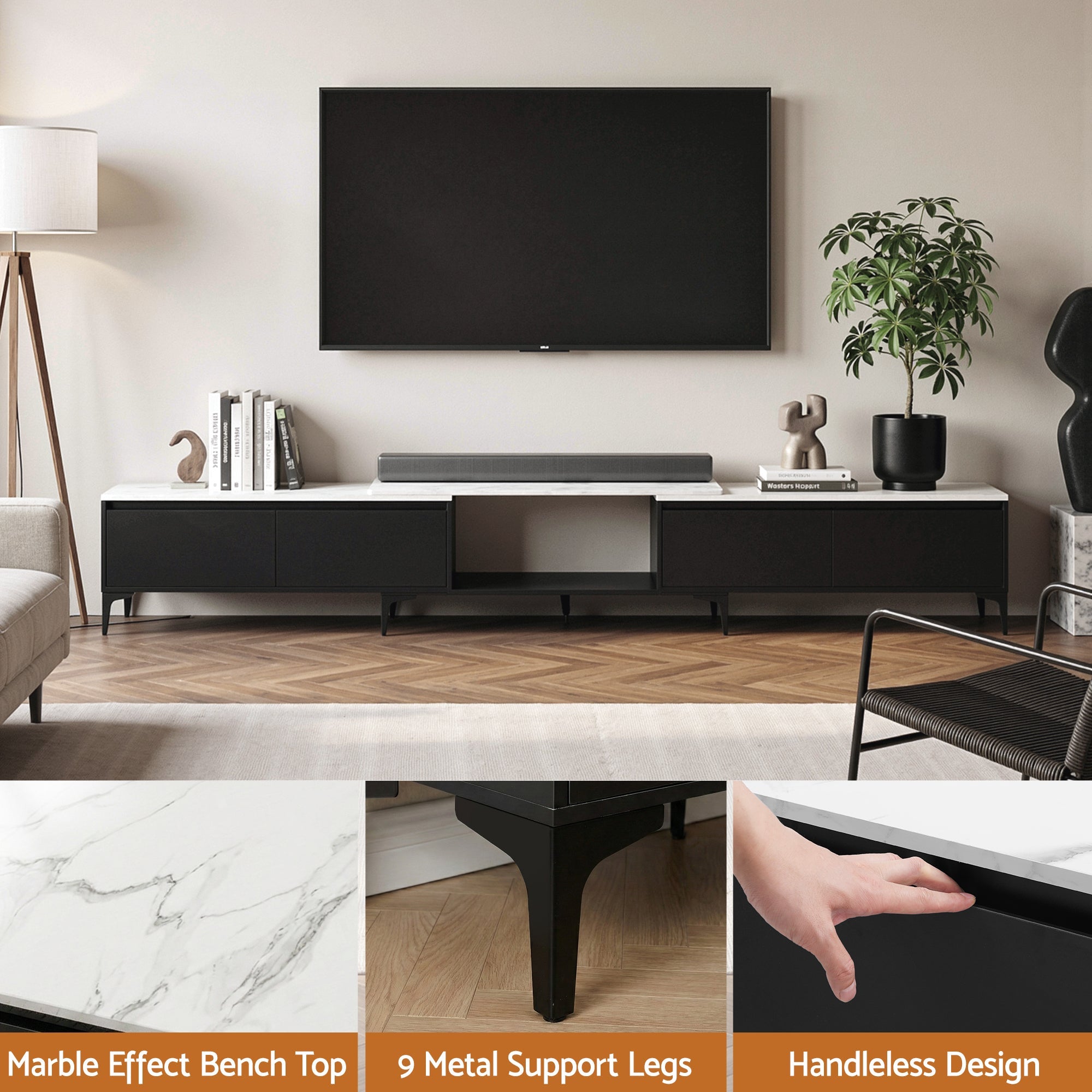 TV Cabinet Entertainment Unit Stand Extendable Black - Furniture > Living Room > TV Units - Rivercity House & Home Co. (ABN 18 642 972 209) - Affordable Modern Furniture Australia