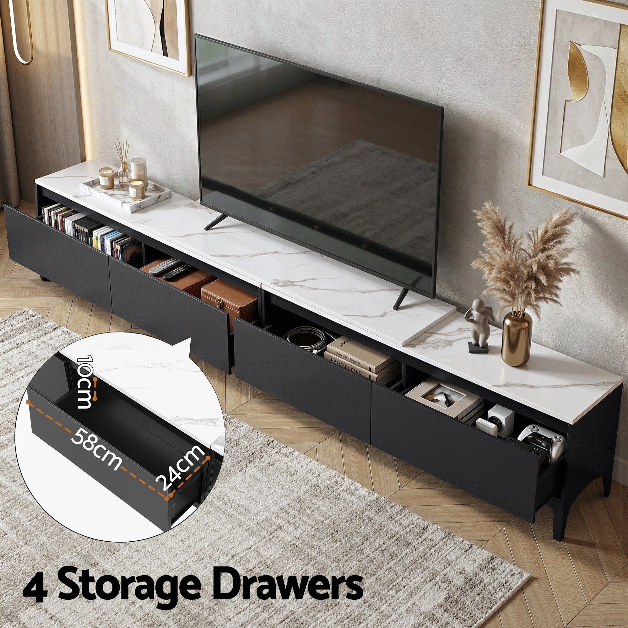 TV Cabinet Entertainment Unit Stand Extendable Black - Furniture > Living Room > TV Units - Rivercity House & Home Co. (ABN 18 642 972 209) - Affordable Modern Furniture Australia