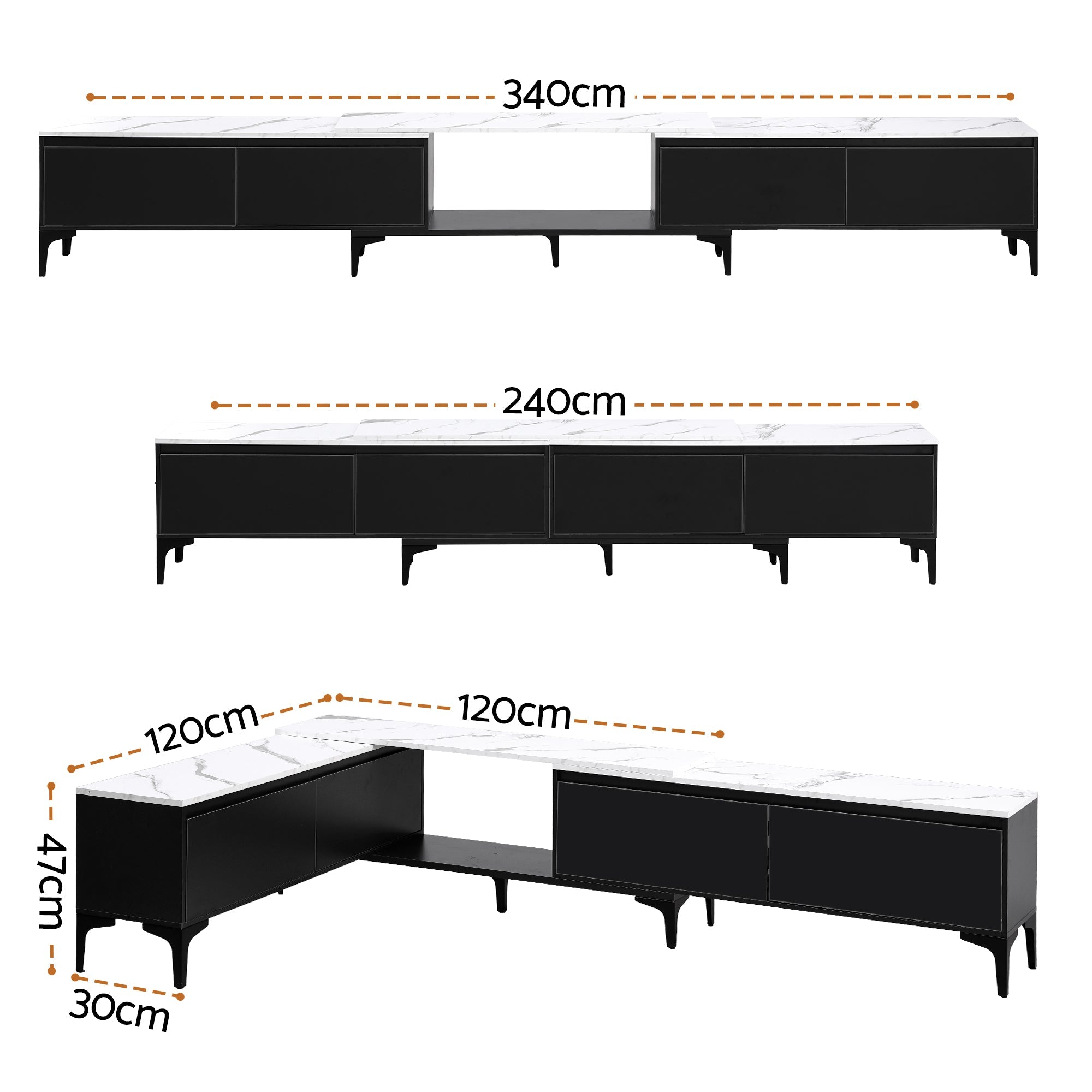 TV Cabinet Entertainment Unit Stand Extendable Black - Furniture > Living Room > TV Units - Rivercity House & Home Co. (ABN 18 642 972 209) - Affordable Modern Furniture Australia
