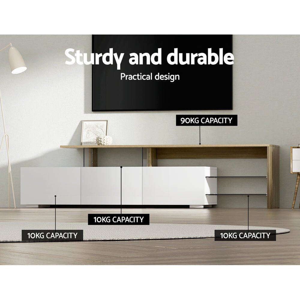 TV Cabinet Entertainment Unit with Drawers - White and Wood - Rivercity House & Home Co. (ABN 18 642 972 209) - Affordable Modern Furniture Australia