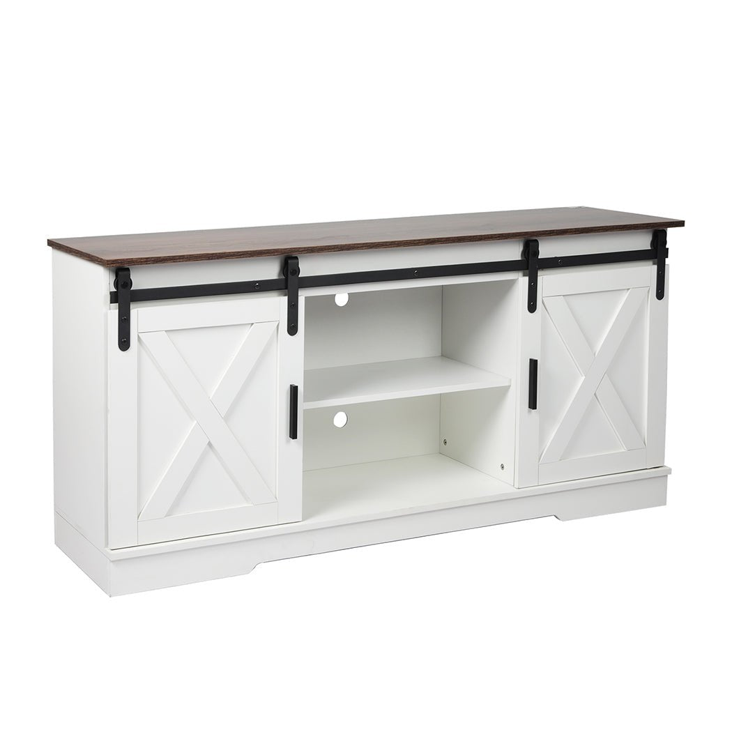 TV Cabinet Entertainment Unit with Sliding Barn Doors - White - Rivercity House & Home Co. (ABN 18 642 972 209) - Affordable Modern Furniture Australia