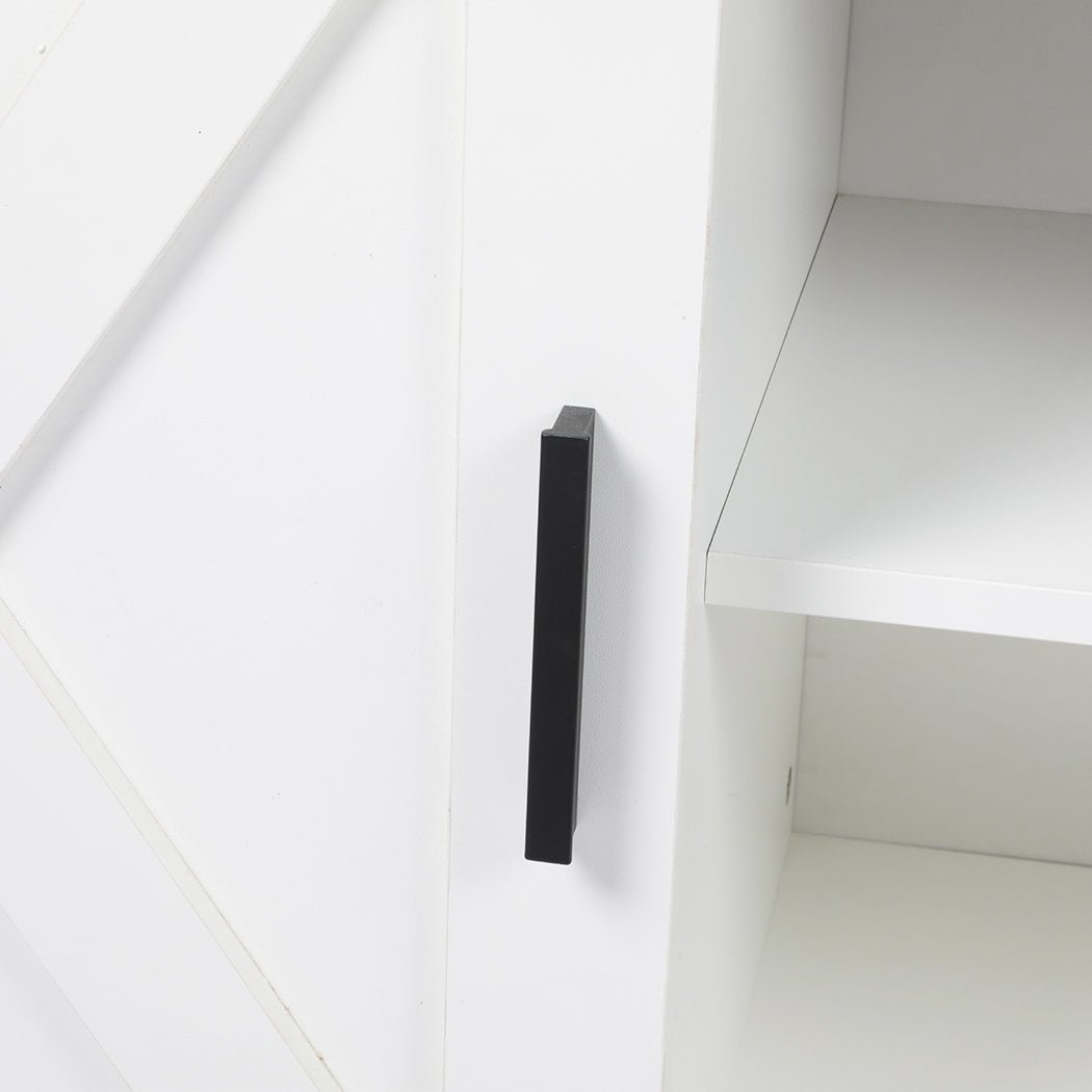 TV Cabinet Entertainment Unit with Sliding Barn Doors - White - Rivercity House & Home Co. (ABN 18 642 972 209) - Affordable Modern Furniture Australia