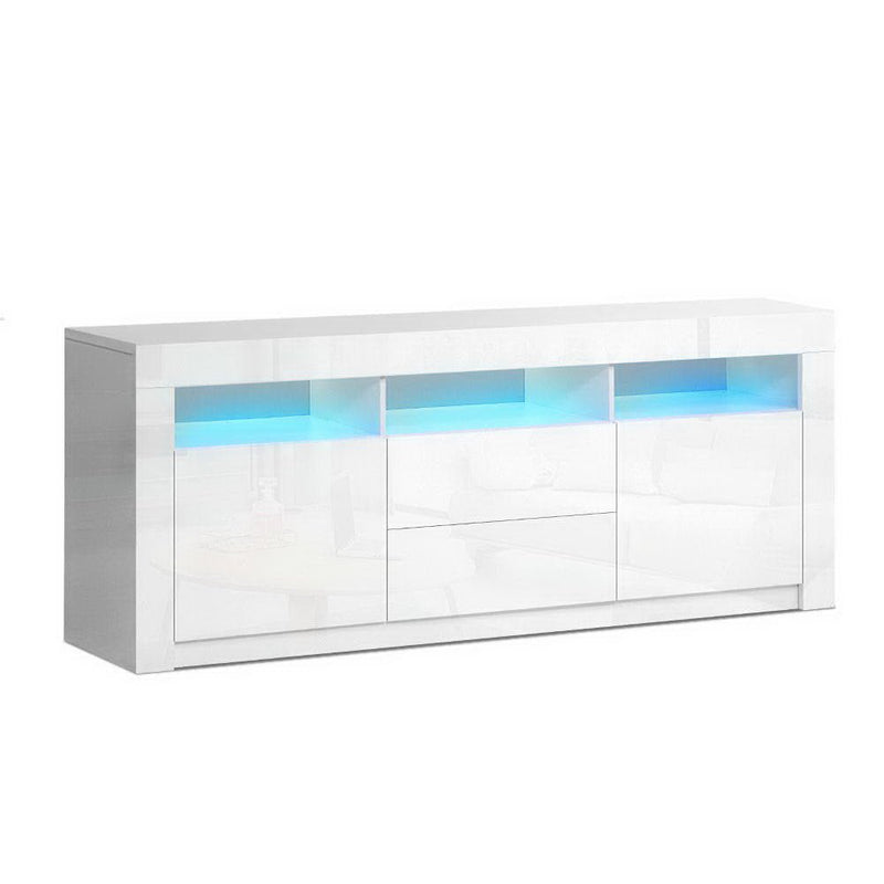 TV Entertainment Unit RGB LED Gloss Drawers 160cm White - Furniture > Living Room - Rivercity House & Home Co. (ABN 18 642 972 209) - Affordable Modern Furniture Australia