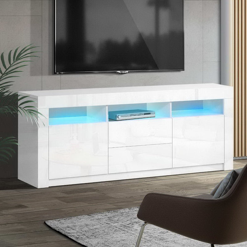 TV Entertainment Unit RGB LED Gloss Drawers 160cm White - Furniture > Living Room - Rivercity House & Home Co. (ABN 18 642 972 209) - Affordable Modern Furniture Australia