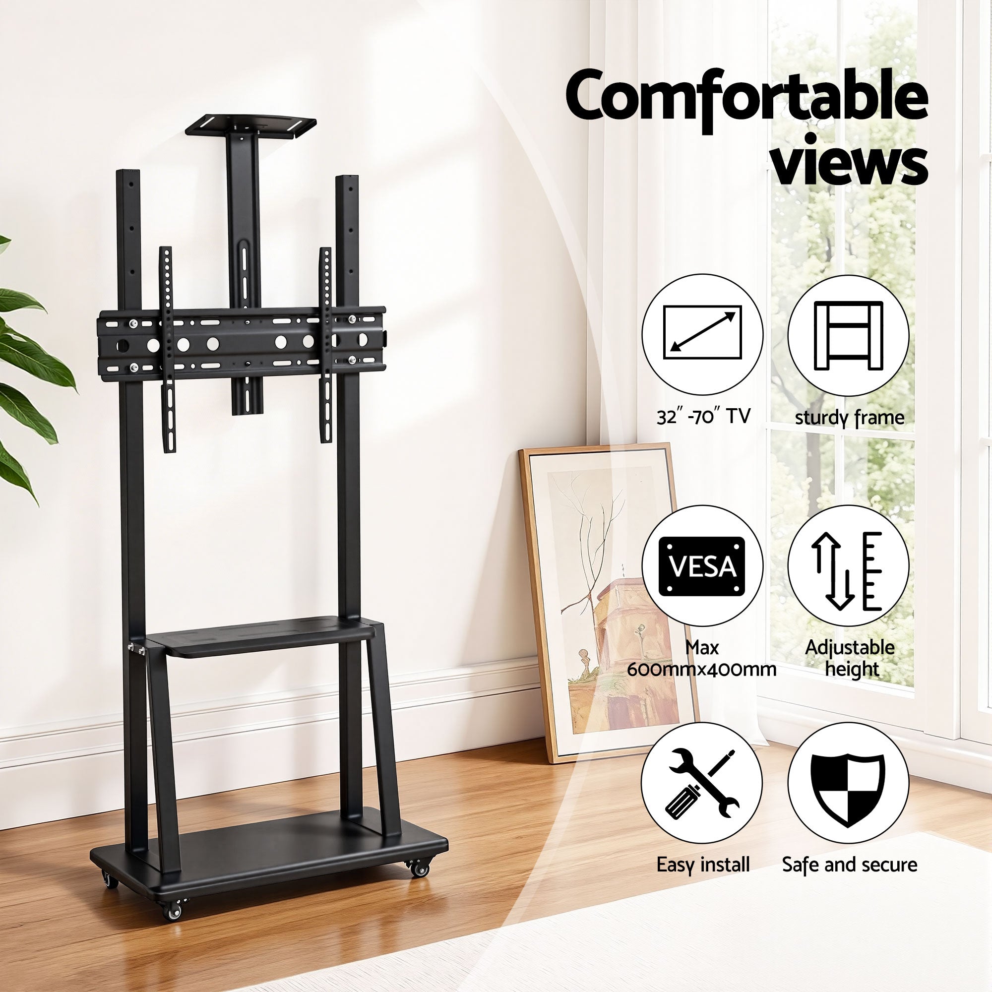 TV Stand 32 - 70" Universal Mobile Adjustable Height TV Stand with Wheels - Furniture > Living Room > TV Units - Rivercity House & Home Co. (ABN 18 642 972 209) - Affordable Modern Furniture Australia