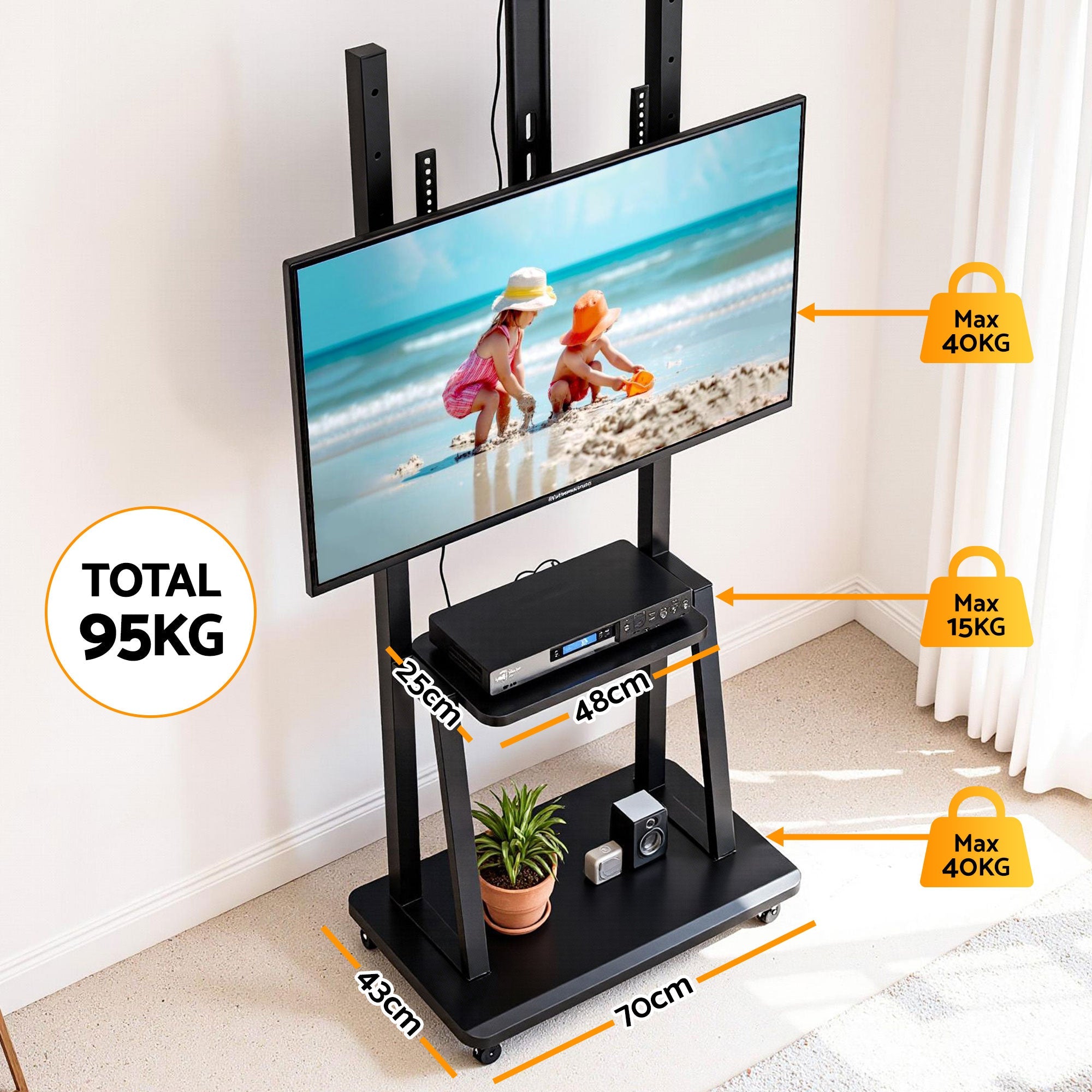 TV Stand 32 - 70" Universal Mobile Adjustable Height TV Stand with Wheels - Furniture > Living Room > TV Units - Rivercity House & Home Co. (ABN 18 642 972 209) - Affordable Modern Furniture Australia