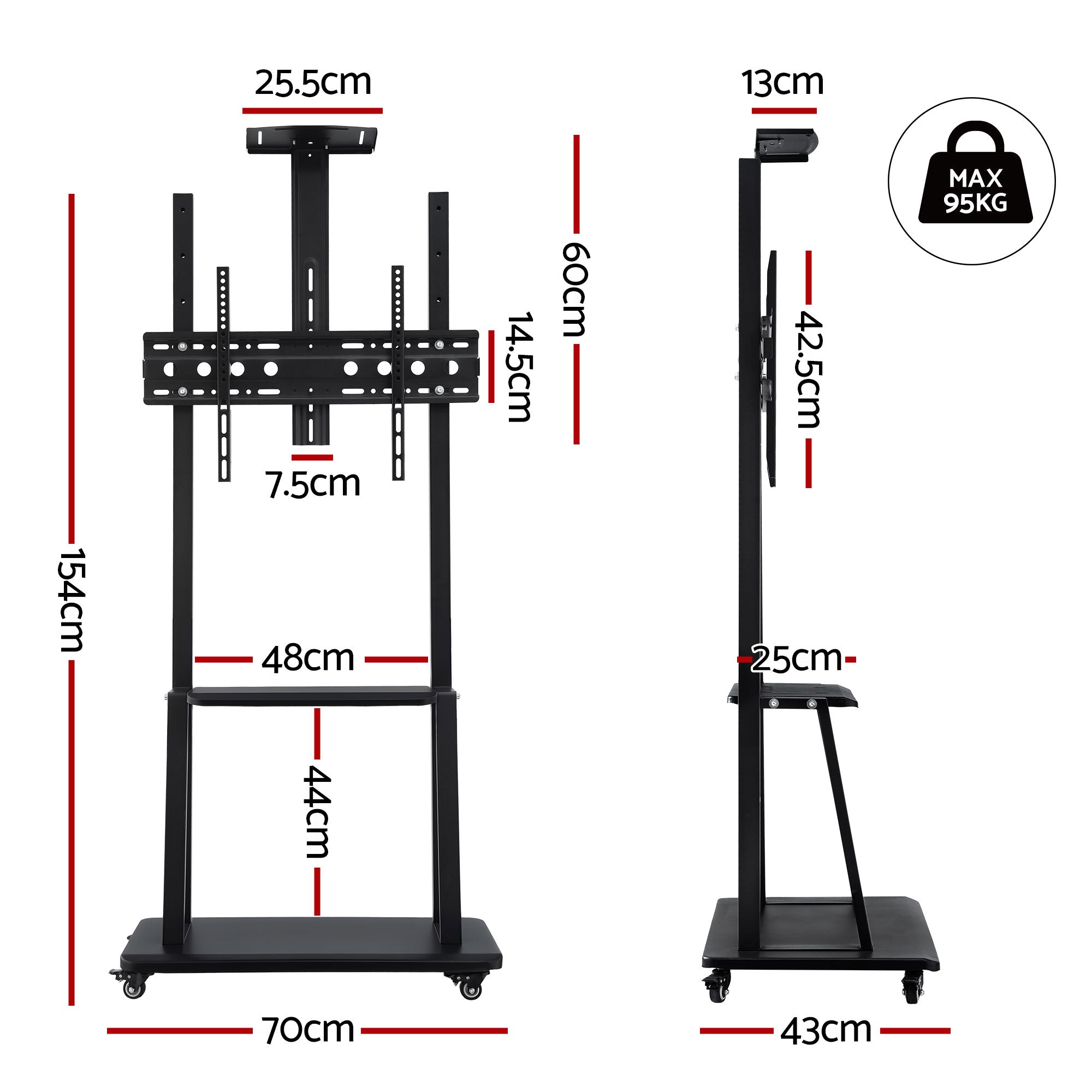 TV Stand 32 - 70" Universal Mobile Adjustable Height TV Stand with Wheels - Furniture > Living Room > TV Units - Rivercity House & Home Co. (ABN 18 642 972 209) - Affordable Modern Furniture Australia