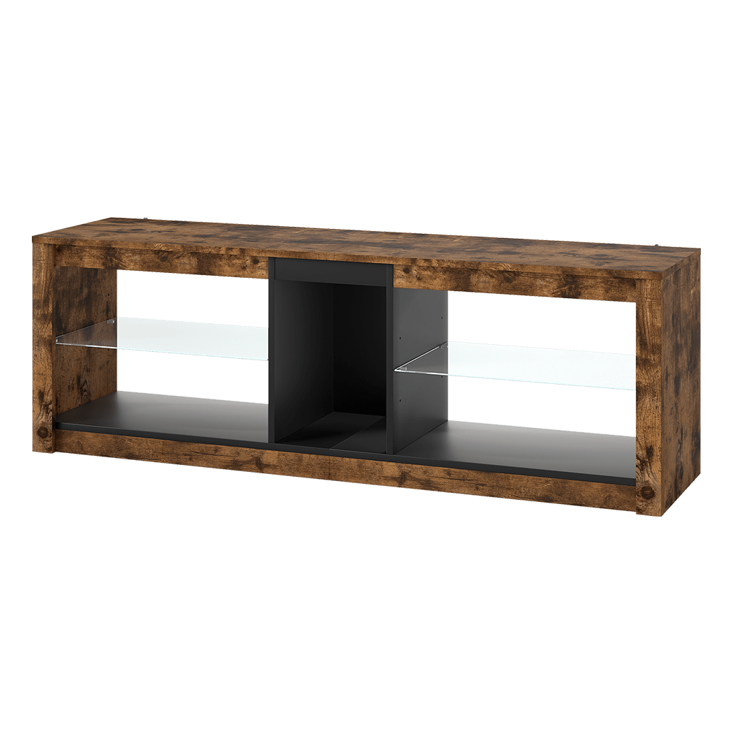 TV Stand Cabinet with Glass Display Shelves and LED Lighting - Oak - Rivercity House & Home Co. (ABN 18 642 972 209) - Affordable Modern Furniture Australia