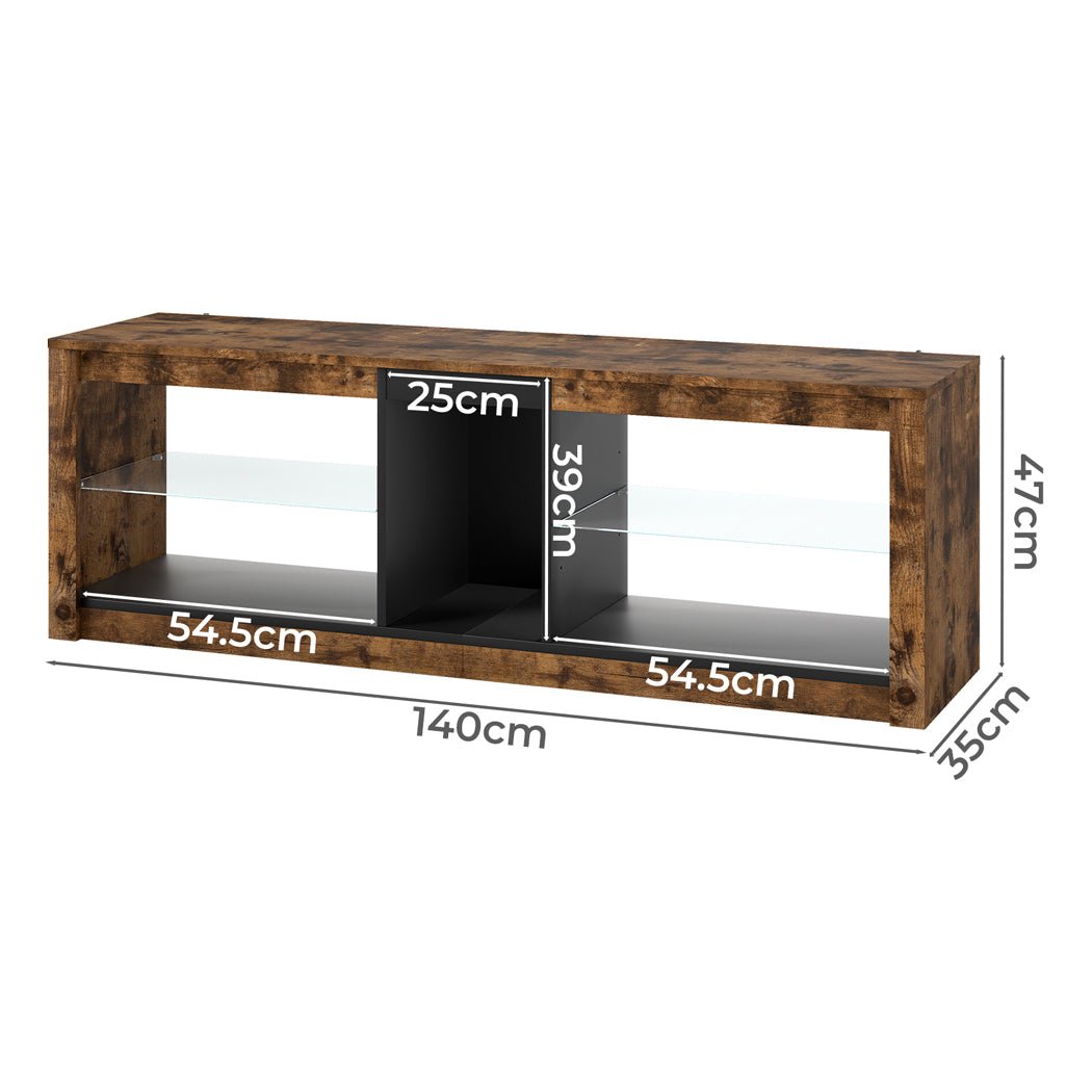 TV Stand Cabinet with Glass Display Shelves and LED Lighting - Oak - Rivercity House & Home Co. (ABN 18 642 972 209) - Affordable Modern Furniture Australia