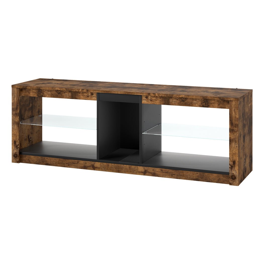 TV Stand Cabinet with Glass Display Shelves and LED Lighting - Oak - Rivercity House & Home Co. (ABN 18 642 972 209) - Affordable Modern Furniture Australia