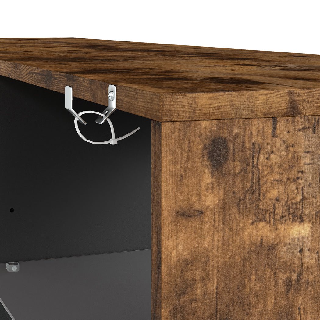 TV Stand Cabinet with Glass Display Shelves and LED Lighting - Oak - Rivercity House & Home Co. (ABN 18 642 972 209) - Affordable Modern Furniture Australia