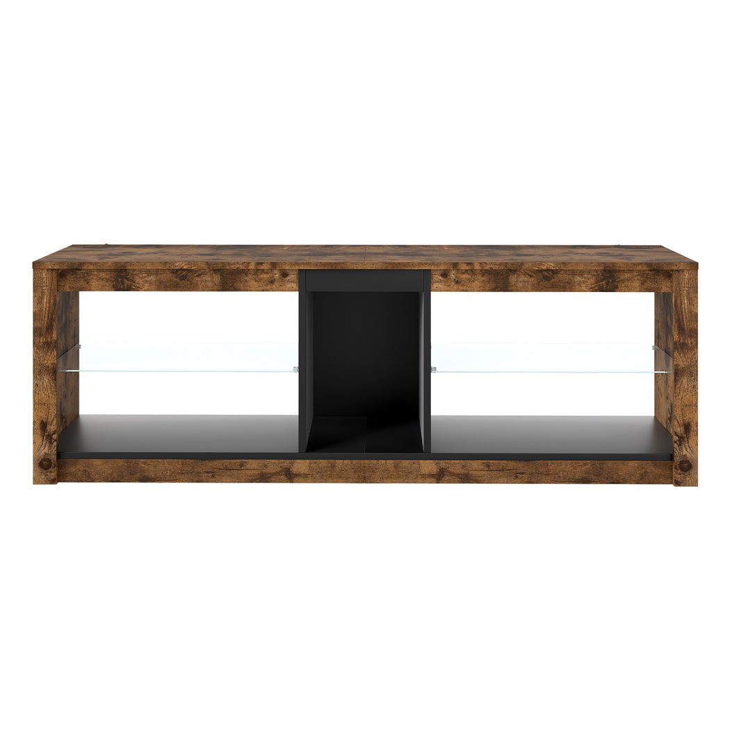 TV Stand Cabinet with Glass Display Shelves and LED Lighting - Oak - Rivercity House & Home Co. (ABN 18 642 972 209) - Affordable Modern Furniture Australia
