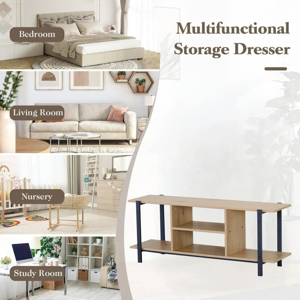 TV Stand Entertainment Console with Open Shelves Rustic Oak and Steel - Brown - Furniture > Living Room > TV Units - Rivercity House & Home Co. (ABN 18 642 972 209) - Affordable Modern Furniture Australia