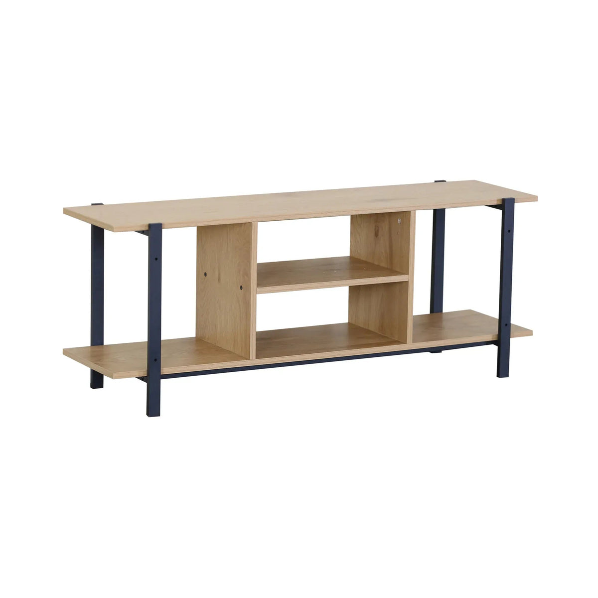 TV Stand Entertainment Console with Open Shelves Rustic Oak and Steel - Brown - Furniture > Living Room > TV Units - Rivercity House & Home Co. (ABN 18 642 972 209) - Affordable Modern Furniture Australia