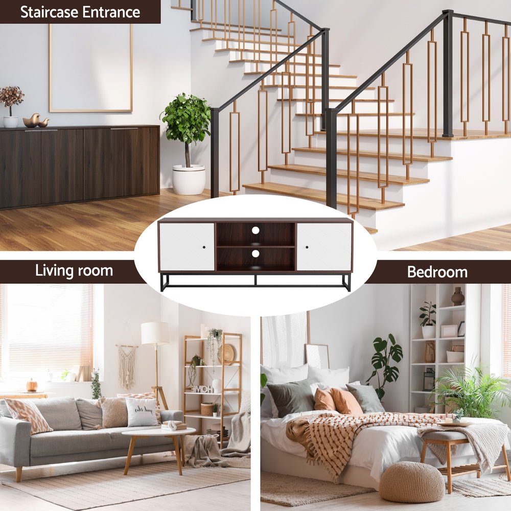 TV Unit 150cm Storage Shelves Walnut White - Furniture > Living Room > TV Units - Rivercity House & Home Co. (ABN 18 642 972 209) - Affordable Modern Furniture Australia