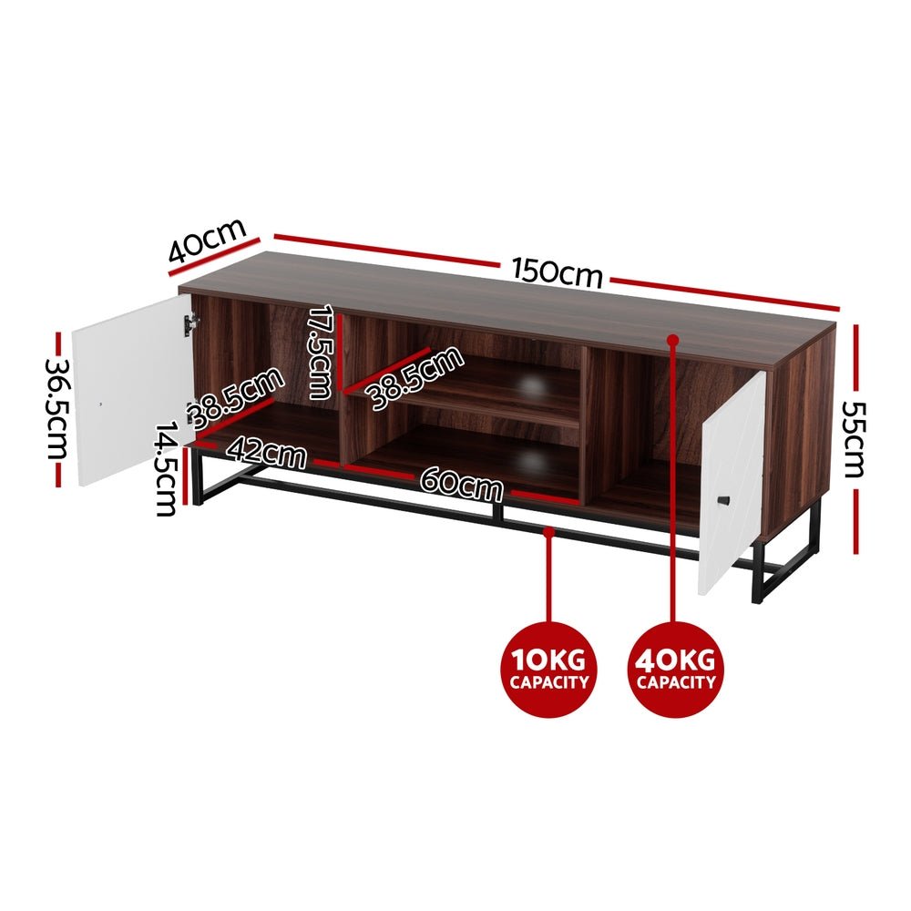 TV Unit 150cm Storage Shelves Walnut White - Furniture > Living Room > TV Units - Rivercity House & Home Co. (ABN 18 642 972 209) - Affordable Modern Furniture Australia
