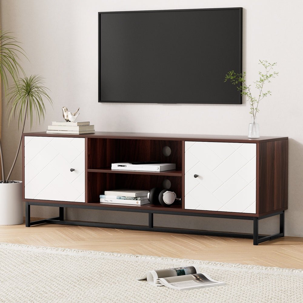 TV Unit 150cm Storage Shelves Walnut White - Furniture > Living Room > TV Units - Rivercity House & Home Co. (ABN 18 642 972 209) - Affordable Modern Furniture Australia