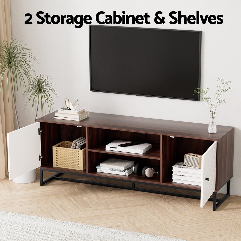 TV Unit 150cm Storage Shelves Walnut White - Furniture > Living Room > TV Units - Rivercity House & Home Co. (ABN 18 642 972 209) - Affordable Modern Furniture Australia