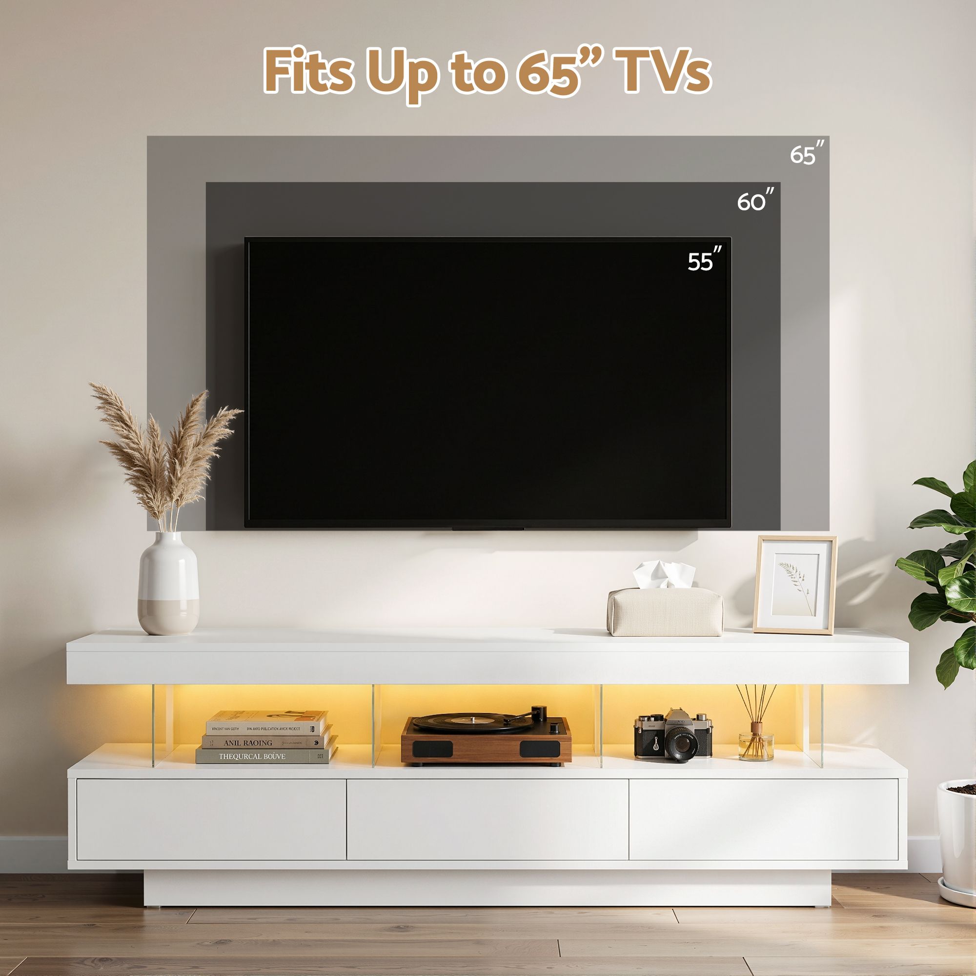 TV Unit 160cm with LED Lighting and Storage Drawers - White - Furniture > Living Room > TV Units - Rivercity House & Home Co. (ABN 18 642 972 209) - Affordable Modern Furniture Australia