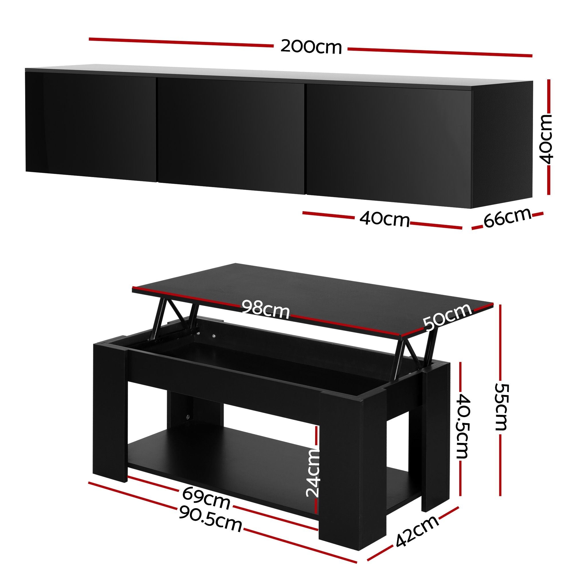 TV Unit & Coffee Table Set Storage Cabinet Black - Furniture > Living Room > Coffee Tables - Rivercity House & Home Co. (ABN 18 642 972 209) - Affordable Modern Furniture Australia