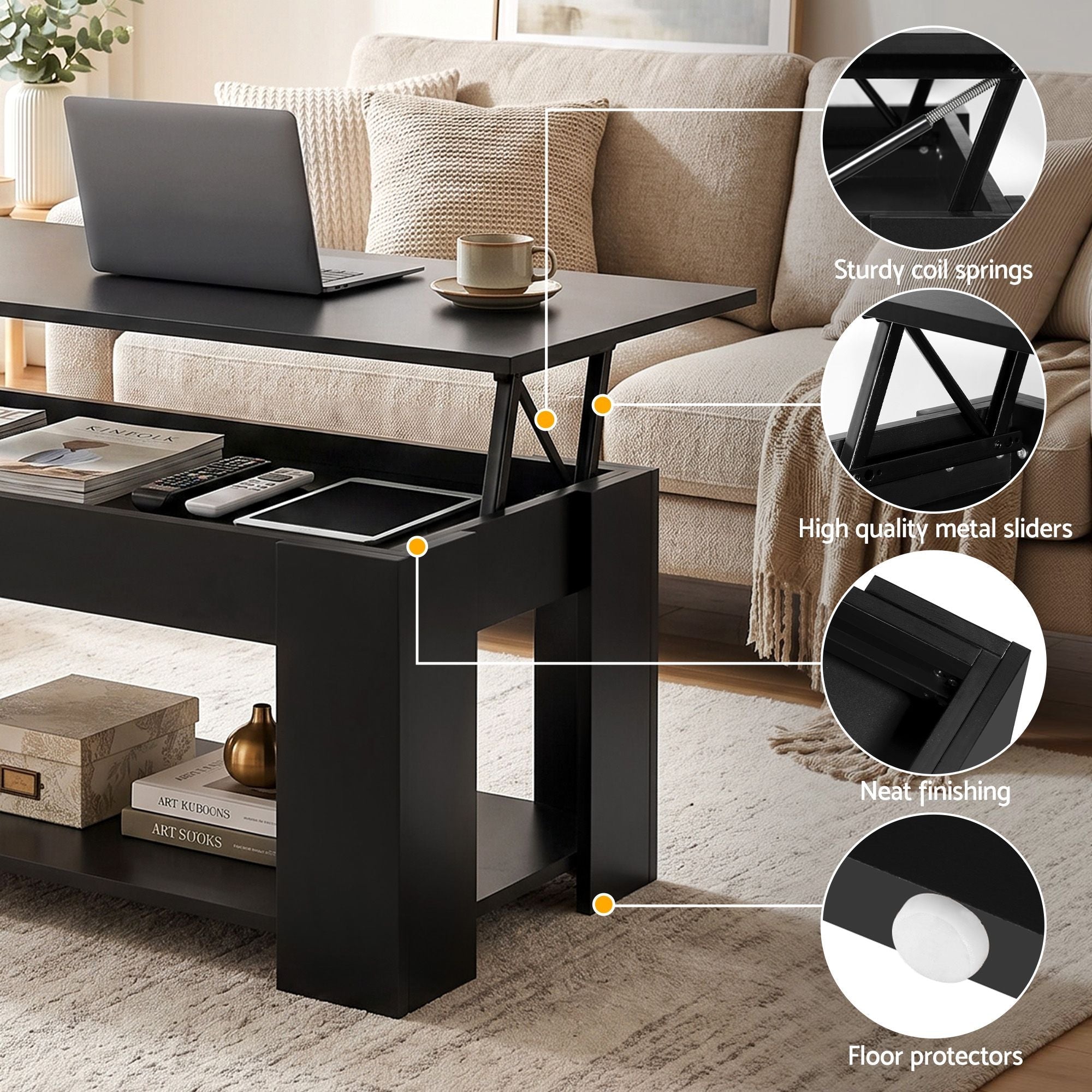 TV Unit & Coffee Table Set Storage Cabinet Black - Furniture > Living Room > Coffee Tables - Rivercity House & Home Co. (ABN 18 642 972 209) - Affordable Modern Furniture Australia